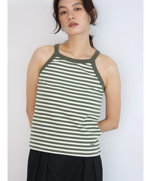 FIKA.（フィーカ）の「American sleeve border tank top（キャミソール・レディース・ブラック/グリーン系その他3/カーキ・FREE）」の2枚目の写真