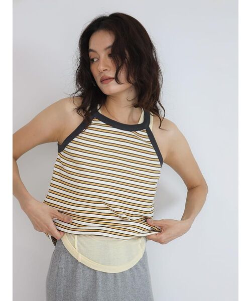 FIKA.（フィーカ）の「American sleeve border tank top（キャミソール・レディース・ブラック/グリーン系その他3/カーキ・FREE）」の3枚目の写真