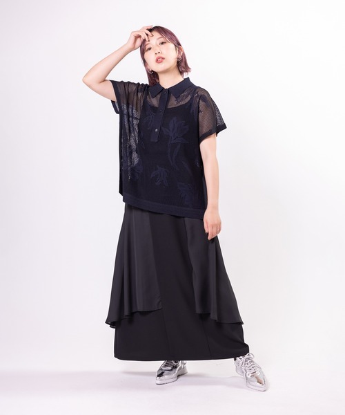 OSMOSIS（オズモーシス）の「ポロカラージャガードニットプルオーバー（ニット/セーター・レディース・ブラック/アイボリー/モカ・ONE SIZE）」の12枚目の写真