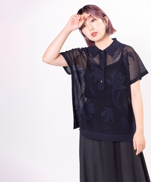 OSMOSIS（オズモーシス）の「ポロカラージャガードニットプルオーバー（ニット/セーター・レディース・ブラック/アイボリー/モカ・ONE SIZE）」の14枚目の写真