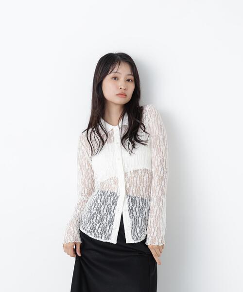 N.(N. Natural Beauty Basic)(エヌエヌナチュラルビューティーベーシック)の「シアーレースシャツ(シャツ/ブラウス・レディース・ブラック/オフホワイト/ラベンダー・フリ-)」の2枚目の写真