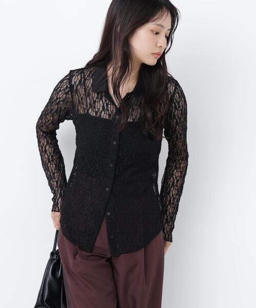 N.(N. Natural Beauty Basic)(エヌエヌナチュラルビューティーベーシック)の「シアーレースシャツ(シャツ/ブラウス・レディース・ブラック/オフホワイト/ラベンダー・フリ-)」の1枚目の写真