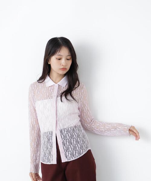 N.(N. Natural Beauty Basic)(エヌエヌナチュラルビューティーベーシック)の「シアーレースシャツ(シャツ/ブラウス・レディース・ブラック/オフホワイト/ラベンダー・フリ-)」の5枚目の写真