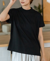 【C-FORTPOINT/フォートポイント】【ストレッチ性抜群の冷感素材を使用】フレンチスリーブ モックネックTシャツ プチハイネック プルオーバー 接触冷感 涼しい 二の腕カバー サイドスリット