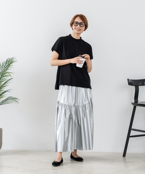 fort point(フォーポイント)の「【C-FORTPOINT/フォートポイント】【ストレッチ性抜群の冷感素材を使用】フレンチスリーブ モックネックTシャツ プチハイネック プルオーバー 接触冷感 涼しい 二の腕カバー サイドスリット(Tシャツ/カットソー・レディース・ライトグレー/ブラック/ブラウン/オフホワイト/グリーン・FREE)」の22枚目の写真