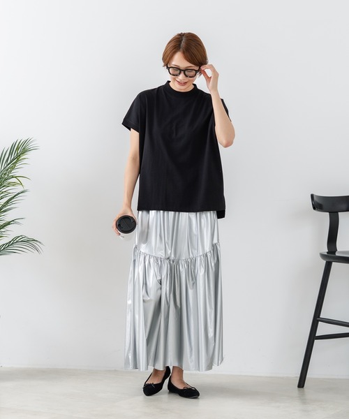 fort point(フォーポイント)の「【C-FORTPOINT/フォートポイント】【ストレッチ性抜群の冷感素材を使用】フレンチスリーブ モックネックTシャツ プチハイネック プルオーバー 接触冷感 涼しい 二の腕カバー サイドスリット(Tシャツ/カットソー・レディース・ライトグレー/ブラック/ブラウン/オフホワイト/グリーン・FREE)」の21枚目の写真