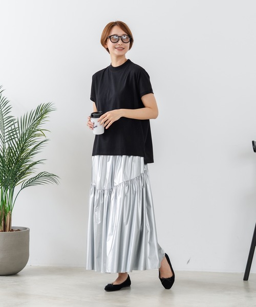 fort point(フォーポイント)の「【C-FORTPOINT/フォートポイント】【ストレッチ性抜群の冷感素材を使用】フレンチスリーブ モックネックTシャツ プチハイネック プルオーバー 接触冷感 涼しい 二の腕カバー サイドスリット(Tシャツ/カットソー・レディース・ライトグレー/ブラック/ブラウン/オフホワイト/グリーン・FREE)」の20枚目の写真