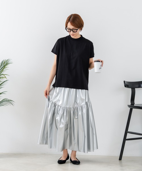 fort point(フォーポイント)の「【C-FORTPOINT/フォートポイント】【ストレッチ性抜群の冷感素材を使用】フレンチスリーブ モックネックTシャツ プチハイネック プルオーバー 接触冷感 涼しい 二の腕カバー サイドスリット(Tシャツ/カットソー・レディース・ライトグレー/ブラック/ブラウン/オフホワイト/グリーン・FREE)」の19枚目の写真