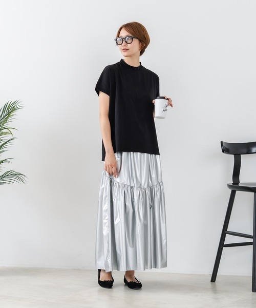 fort point(フォーポイント)の「【C-FORTPOINT/フォートポイント】【ストレッチ性抜群の冷感素材を使用】フレンチスリーブ モックネックTシャツ プチハイネック プルオーバー 接触冷感 涼しい 二の腕カバー サイドスリット(Tシャツ/カットソー・レディース・ライトグレー/ブラック/ブラウン/オフホワイト/グリーン・FREE)」の18枚目の写真