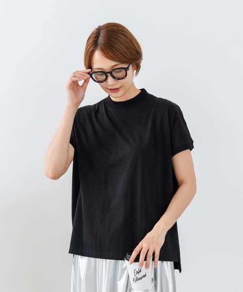 fort point(フォーポイント)の「【C-FORTPOINT/フォートポイント】【ストレッチ性抜群の冷感素材を使用】フレンチスリーブ モックネックTシャツ プチハイネック プルオーバー 接触冷感 涼しい 二の腕カバー サイドスリット(Tシャツ/カットソー・レディース・ライトグレー/ブラック/ブラウン/オフホワイト/グリーン・FREE)」の16枚目の写真