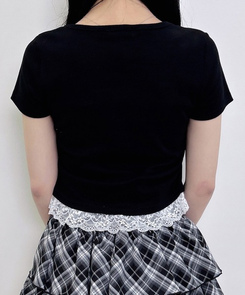 INGNI(イング)の「レースレイヤード風リボン付きリブトップス(Tシャツ/カットソー・レディース・ホワイト系その他/グレー/ライトピンク/ブラック/ブラック系その他4/ブラック系3・M)」の20枚目の写真