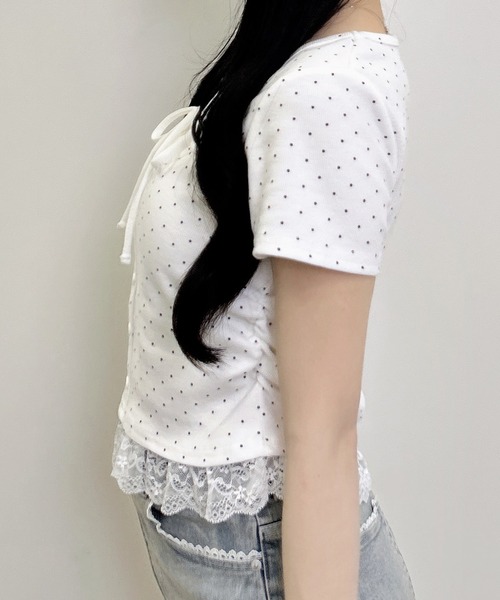INGNI(イング)の「レースレイヤード風リボン付きリブトップス(Tシャツ/カットソー・レディース・ホワイト系その他/グレー/ライトピンク/ブラック/ブラック系その他4/ブラック系3・M)」の9枚目の写真