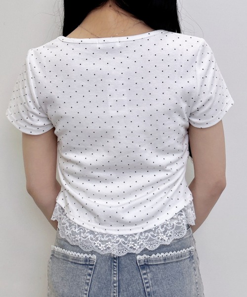 INGNI(イング)の「レースレイヤード風リボン付きリブトップス(Tシャツ/カットソー・レディース・ホワイト系その他/グレー/ライトピンク/ブラック/ブラック系その他4/ブラック系3・M)」の10枚目の写真