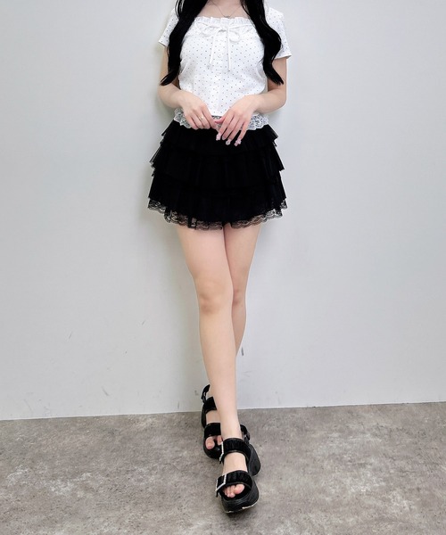 INGNI(イング)の「レースレイヤード風リボン付きリブトップス(Tシャツ/カットソー・レディース・ホワイト系その他/グレー/ライトピンク/ブラック/ブラック系その他4/ブラック系3・M)」の15枚目の写真