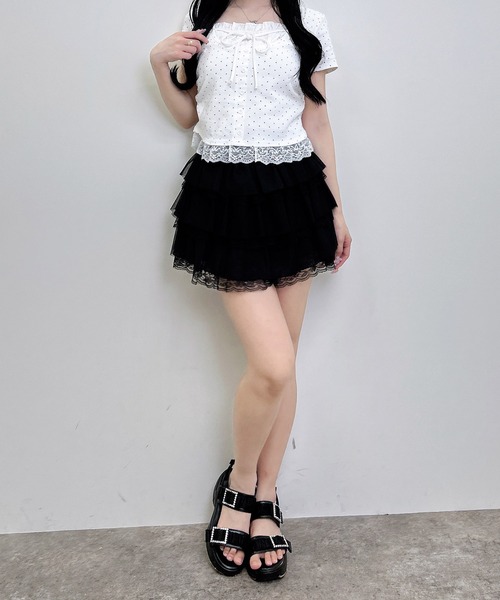 INGNI(イング)の「レースレイヤード風リボン付きリブトップス(Tシャツ/カットソー・レディース・ホワイト系その他/グレー/ライトピンク/ブラック/ブラック系その他4/ブラック系3・M)」の16枚目の写真