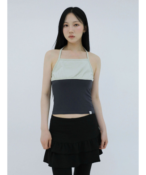 UGLY SHADOW(アグリーシャドウ)の「シャーリングコントラストタンクトップ(ミント)(Tシャツ/カットソー・レディース・その他・1/2)」の1枚目の写真
