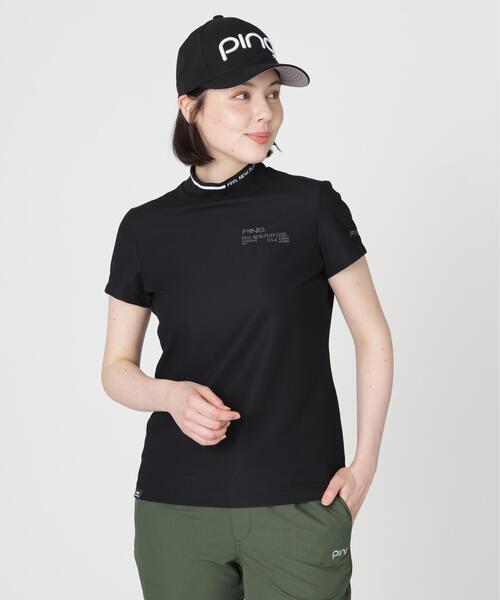 PING(ピン)の「【PING APPAREL】ワッフルロゴジャカード衿半袖ハイネックシャツ (LADIES)(Tシャツ/カットソー・レディース・ホワイト/グレー/ブラック・L/M/S/LL)」の1枚目の写真