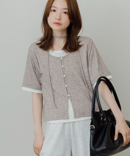 RETRO GIRL(レトロガール)の「フェイクレイヤード半袖カットソー(Tシャツ/カットソー・レディース・ライトグレー/ブルー/ブラウン・FREE)」の1枚目の写真