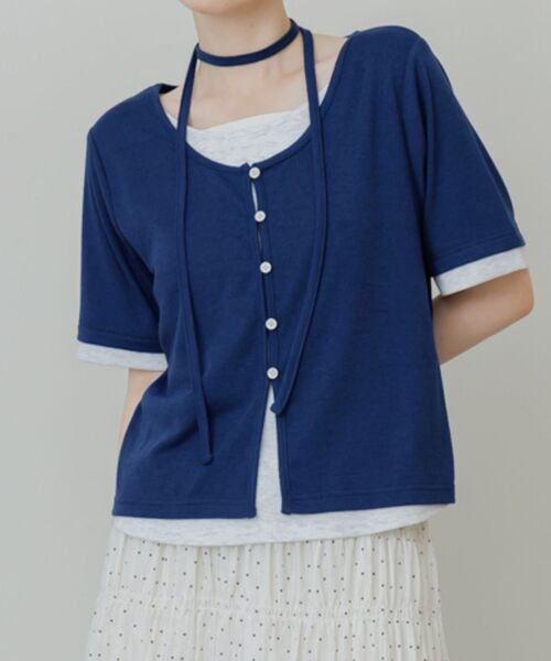 RETRO GIRL(レトロガール)の「フェイクレイヤード半袖カットソー(Tシャツ/カットソー・レディース・ライトグレー/ブルー/ブラウン・FREE)」の3枚目の写真