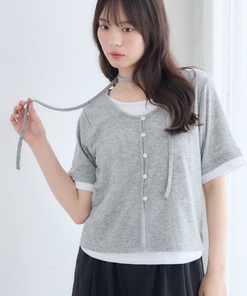 RETRO GIRL(レトロガール)の「フェイクレイヤード半袖カットソー(Tシャツ/カットソー・レディース・ライトグレー/ブルー/ブラウン・FREE)」の2枚目の写真