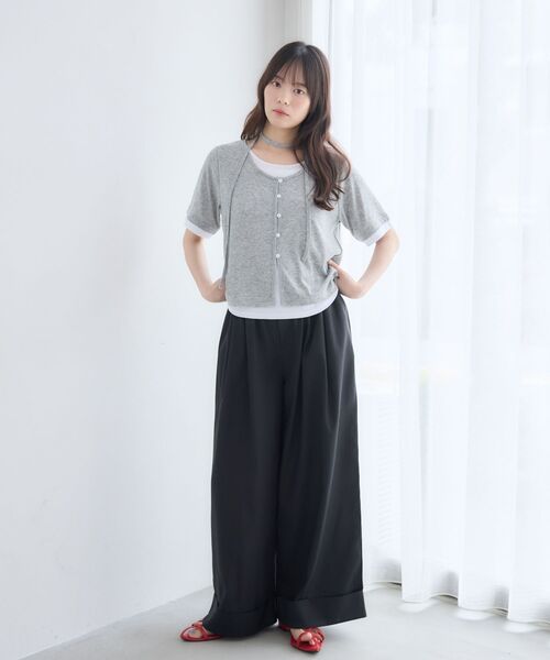 RETRO GIRL(レトロガール)の「フェイクレイヤード半袖カットソー(Tシャツ/カットソー・レディース・ライトグレー/ブルー/ブラウン・FREE)」の4枚目の写真