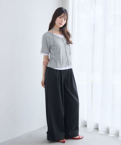 RETRO GIRL(レトロガール)の「フェイクレイヤード半袖カットソー(Tシャツ/カットソー・レディース・ライトグレー/ブルー/ブラウン・FREE)」の5枚目の写真