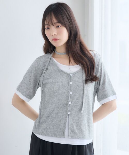 RETRO GIRL(レトロガール)の「フェイクレイヤード半袖カットソー(Tシャツ/カットソー・レディース・ライトグレー/ブルー/ブラウン・FREE)」の8枚目の写真