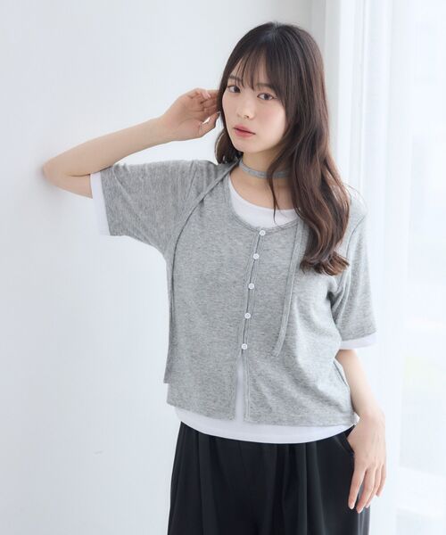 RETRO GIRL(レトロガール)の「フェイクレイヤード半袖カットソー(Tシャツ/カットソー・レディース・ライトグレー/ブルー/ブラウン・FREE)」の9枚目の写真