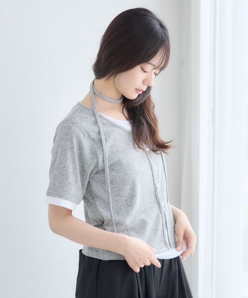 RETRO GIRL(レトロガール)の「フェイクレイヤード半袖カットソー(Tシャツ/カットソー・レディース・ライトグレー/ブルー/ブラウン・FREE)」の11枚目の写真