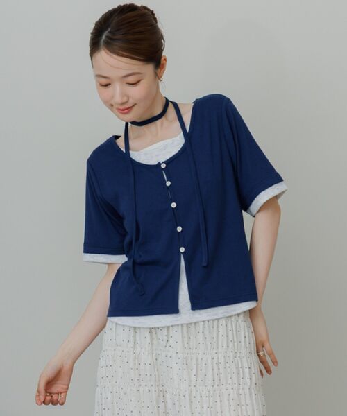 RETRO GIRL(レトロガール)の「フェイクレイヤード半袖カットソー(Tシャツ/カットソー・レディース・ライトグレー/ブルー/ブラウン・FREE)」の16枚目の写真