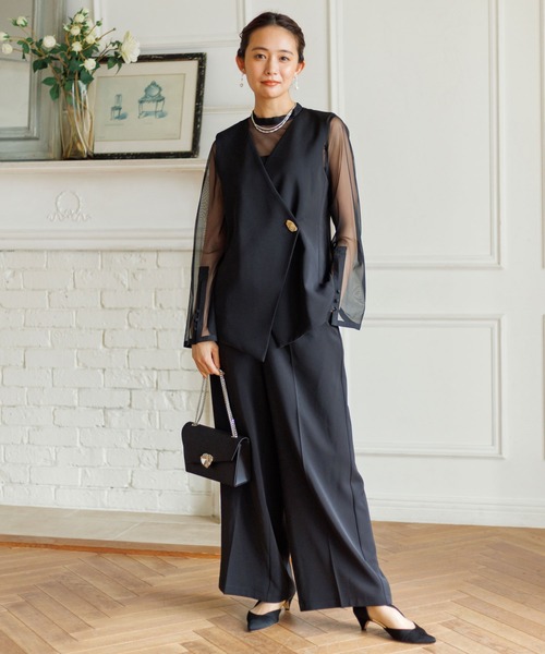form forma（フォルムフォルマ）の「ジレ×シアートップス×ワイドパンツ3点セット/パーティードレス/結婚式/パーティー/お呼ばれ（パンツドレス・レディース・ブラック/グレー・9号/13号）」の3枚目の写真