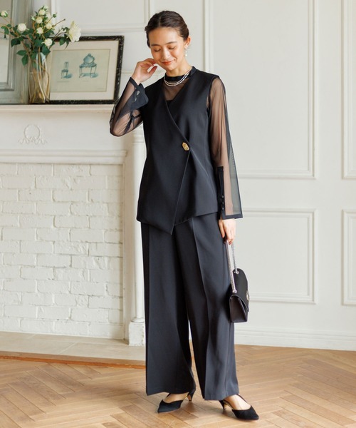 form forma（フォルムフォルマ）の「ジレ×シアートップス×ワイドパンツ3点セット/パーティードレス/結婚式/パーティー/お呼ばれ（パンツドレス・レディース・ブラック/グレー・9号/13号）」の4枚目の写真