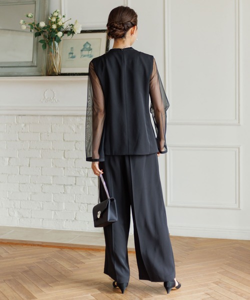 form forma（フォルムフォルマ）の「ジレ×シアートップス×ワイドパンツ3点セット/パーティードレス/結婚式/パーティー/お呼ばれ（パンツドレス・レディース・ブラック/グレー・9号/13号）」の6枚目の写真