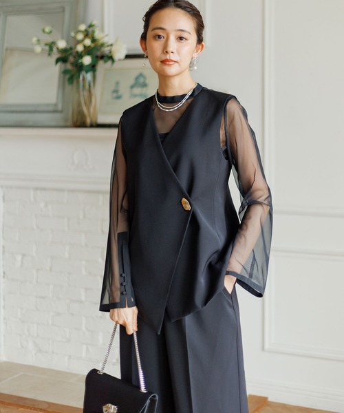 form forma（フォルムフォルマ）の「ジレ×シアートップス×ワイドパンツ3点セット/パーティードレス/結婚式/パーティー/お呼ばれ（パンツドレス・レディース・ブラック/グレー・9号/13号）」の12枚目の写真