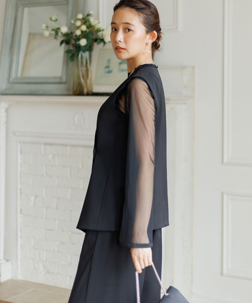 form forma（フォルムフォルマ）の「ジレ×シアートップス×ワイドパンツ3点セット/パーティードレス/結婚式/パーティー/お呼ばれ（パンツドレス・レディース・ブラック/グレー・9号/13号）」の15枚目の写真