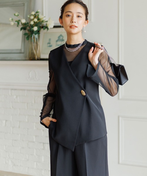 form forma（フォルムフォルマ）の「ジレ×シアートップス×ワイドパンツ3点セット/パーティードレス/結婚式/パーティー/お呼ばれ（パンツドレス・レディース・ブラック/グレー・9号/13号）」の14枚目の写真