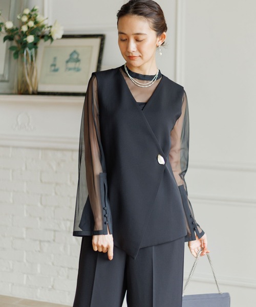 form forma（フォルムフォルマ）の「ジレ×シアートップス×ワイドパンツ3点セット/パーティードレス/結婚式/パーティー/お呼ばれ（パンツドレス・レディース・ブラック/グレー・9号/13号）」の13枚目の写真