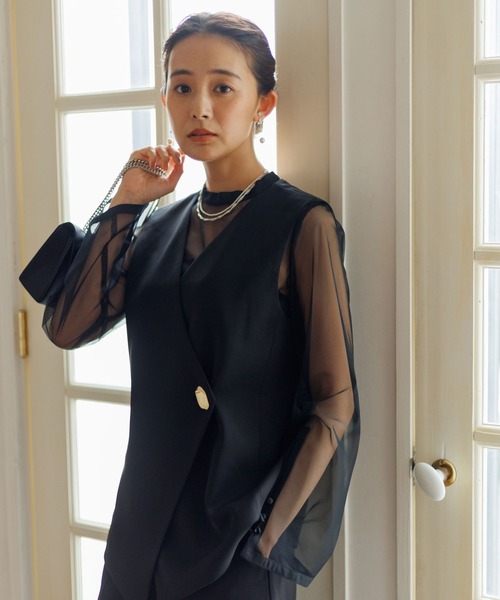 form forma（フォルムフォルマ）の「ジレ×シアートップス×ワイドパンツ3点セット/パーティードレス/結婚式/パーティー/お呼ばれ（パンツドレス・レディース・ブラック/グレー・9号/13号）」の9枚目の写真