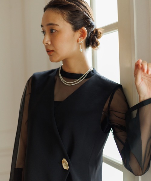 form forma（フォルムフォルマ）の「ジレ×シアートップス×ワイドパンツ3点セット/パーティードレス/結婚式/パーティー/お呼ばれ（パンツドレス・レディース・ブラック/グレー・9号/13号）」の11枚目の写真