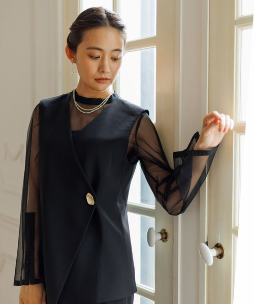 form forma（フォルムフォルマ）の「ジレ×シアートップス×ワイドパンツ3点セット/パーティードレス/結婚式/パーティー/お呼ばれ（パンツドレス・レディース・ブラック/グレー・9号/13号）」の10枚目の写真