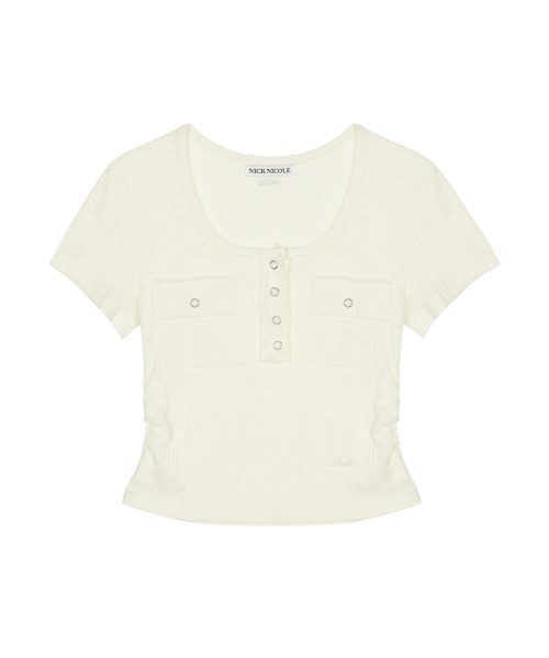 NICK&NICOLE(ニックアンドニコール)の「HENLEY NECK BUTTON TOP_BEIGE(Tシャツ/カットソー・レディース・その他・FREE)」の1枚目の写真
