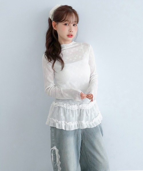 by muni:r（バイ ムニール）の「レースハイネック フリルTシャツ/2026 AW COLLECTION（Tシャツ/カットソー・レディース・ホワイト・FREE）」の4枚目の写真