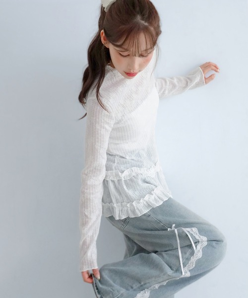 by muni:r（バイ ムニール）の「レースハイネック フリルTシャツ/2026 AW COLLECTION（Tシャツ/カットソー・レディース・ホワイト・FREE）」の7枚目の写真