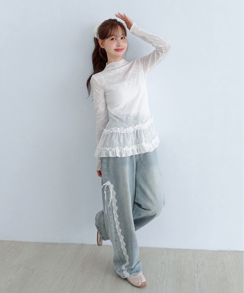 by muni:r（バイ ムニール）の「レースハイネック フリルTシャツ/2026 AW COLLECTION（Tシャツ/カットソー・レディース・ホワイト・FREE）」の8枚目の写真