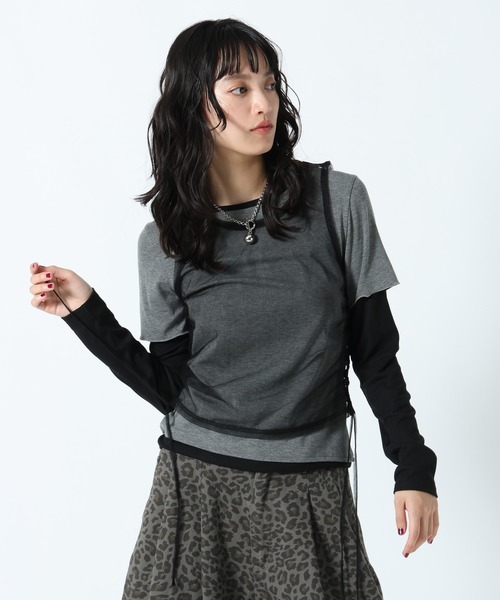 PAGEBOY(ページボーイ)の「チュールギャザーレイヤード(Tシャツ/カットソー・レディース・ブラック/オフホワイト・FREE)」の10枚目の写真