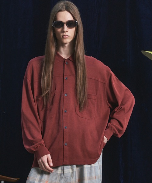 MAISON SPECIAL（メゾンスペシャル）の「《UNISEX》ダブルポケットプライムオーバーミリタリーニットシャツ/Double Pocket Prime-Over Military Knit Shirt【MAISON SPECIAL/メゾンスペシャル】（カーディガン/ボレロ・メンズ・バーガンディー/ブラック/グリーン・0/1/2）」の3枚目の写真