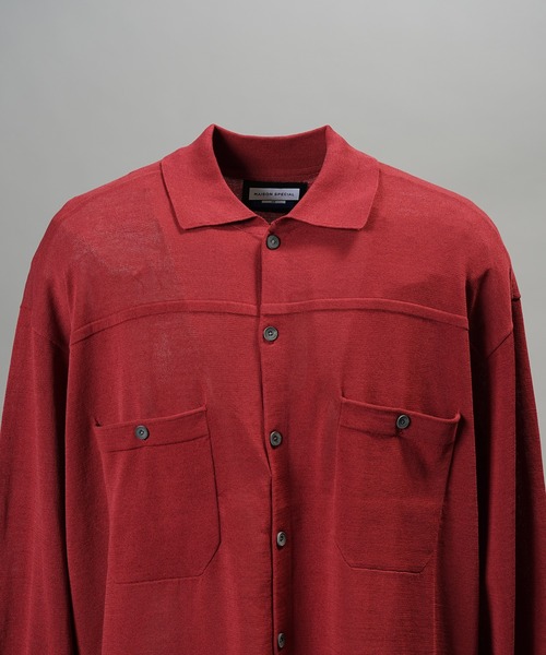 MAISON SPECIAL（メゾンスペシャル）の「《UNISEX》ダブルポケットプライムオーバーミリタリーニットシャツ/Double Pocket Prime-Over Military Knit Shirt【MAISON SPECIAL/メゾンスペシャル】（カーディガン/ボレロ・メンズ・バーガンディー/ブラック/グリーン・0/1/2）」の13枚目の写真