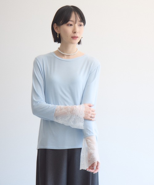 Paradise Picnic（パラダイスピクニック）の「SUGAR ROSE 袖レースクルーネックプルオーバー（Tシャツ/カットソー・レディース・チャコールグレー/ホワイト/ブルー・FREE）」の16枚目の写真