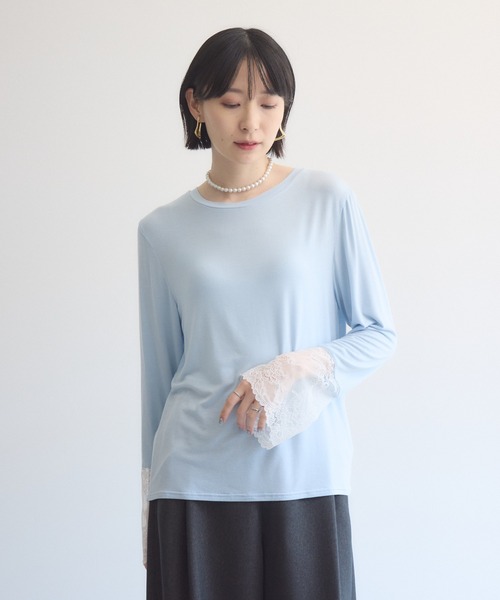 Paradise Picnic（パラダイスピクニック）の「SUGAR ROSE 袖レースクルーネックプルオーバー（Tシャツ/カットソー・レディース・チャコールグレー/ホワイト/ブルー・FREE）」の17枚目の写真