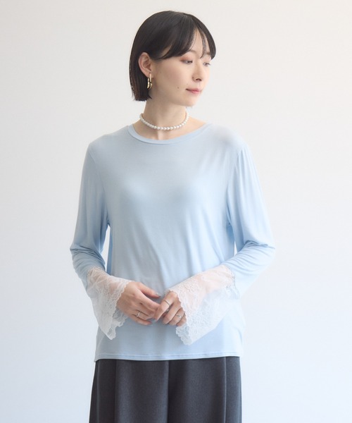 Paradise Picnic（パラダイスピクニック）の「SUGAR ROSE 袖レースクルーネックプルオーバー（Tシャツ/カットソー・レディース・チャコールグレー/ホワイト/ブルー・FREE）」の18枚目の写真